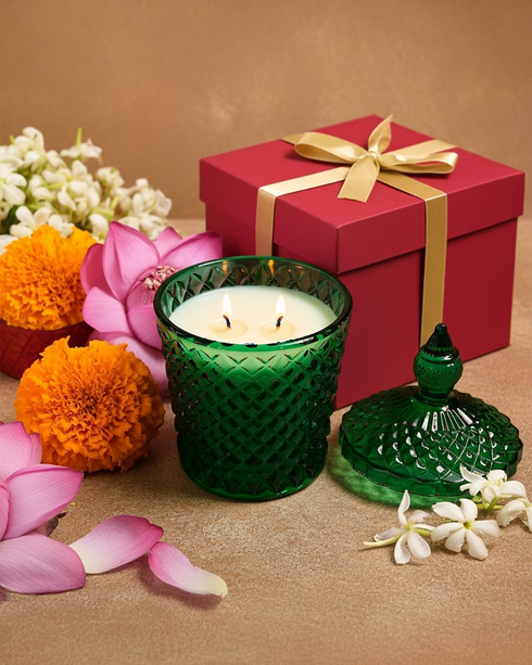 Green Diamond Cut Glass Jar Natural Soy Wax Scented Candle