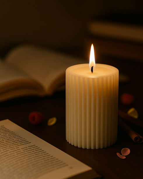 Cider Kisses (Apple Cinamon) Natural Soy Wax Scented Ribbed Pillar Candle | 3 x 5 inches