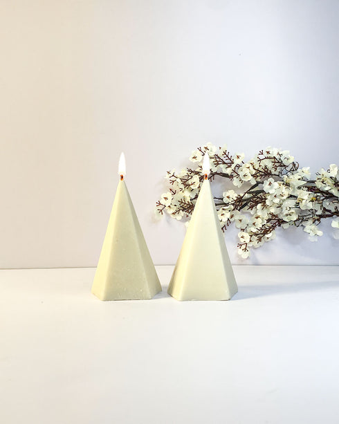 Pyramid Moulded Natural Wax Scented Candle Set of 2