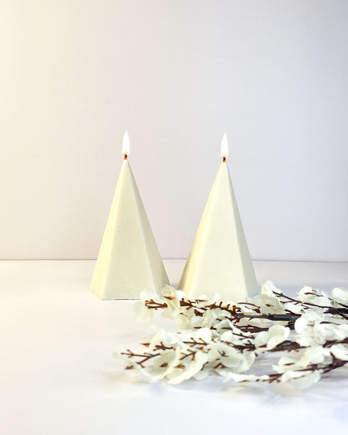 Pyramid Moulded Natural Wax Scented Candle Set of 2