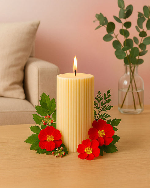 Velvet Nights (Rose Gernaium) Natural Soy Wax Scented Ribbed Pillar Candles | 3 x 5 inches