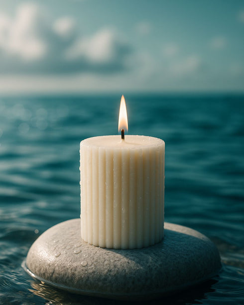 Ocean Breeze (Aqua) Natural Soy Wax Scented Ribbed Pillar Candle | 3 x 3 inches
