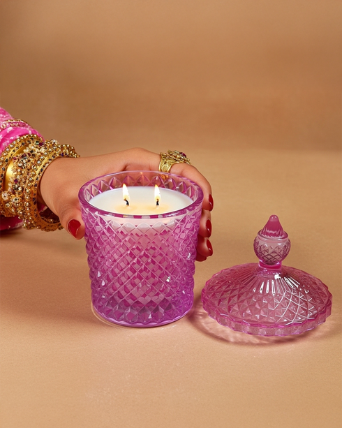Pink Diamond Cut Glass Jar Natural Soy Wax Scented Candle
