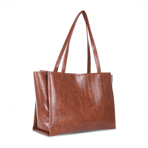 Amara Croco Texture Brown Shoulder Bag
