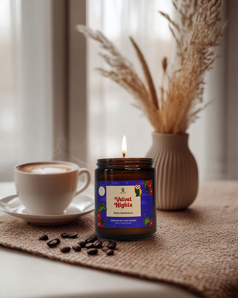 Velvet Nights (Rose Geranium) Amber Jar Natural Soy Wax Scented Candle