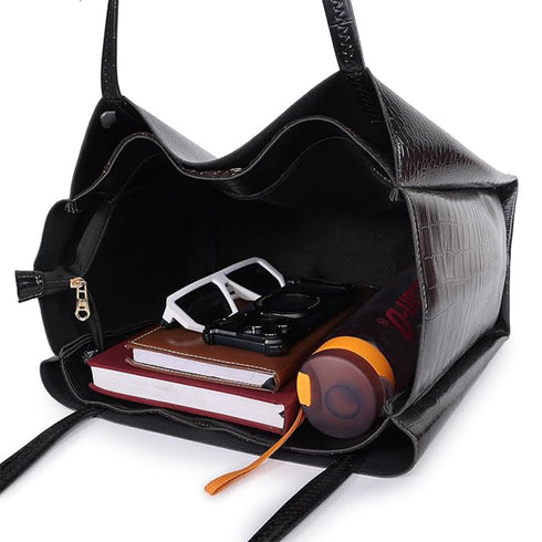 Luna Croco Texture Black Shoulder Bag