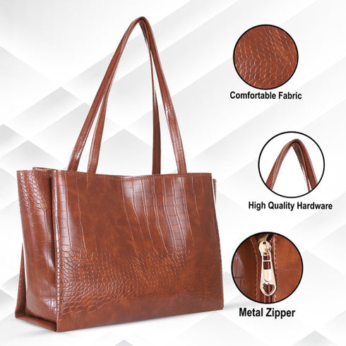 Amara Croco Texture Brown Shoulder Bag
