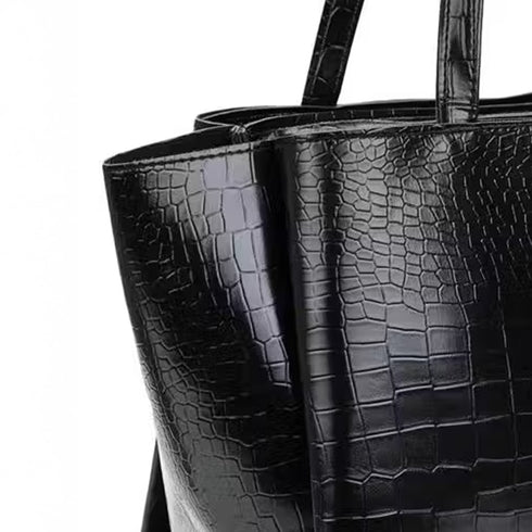 Luna Croco Texture Black Shoulder Bag