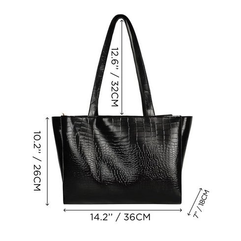 Luna Croco Texture Black Shoulder Bag