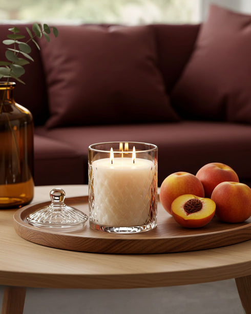 Ginger Peach Diamond Cut Glass Jar Natural Soy Wax Scented Candle