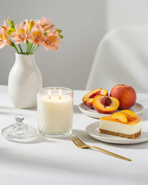 Ginger Peach Diamond Cut Glass Jar Natural Soy Wax Scented Candle