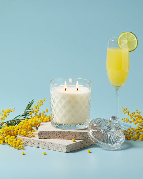 Yellow Mimosa Diamond Cut Glass Jar Natural Soy Wax Scented Candle