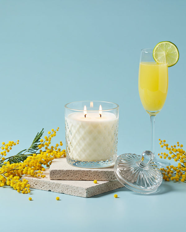 Yellow Mimosa Diamond Cut Glass Jar Natural Soy Wax Scented Candle