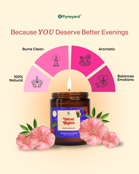 Velvet Nights (Rose Geranium) Amber Jar Natural Soy Wax Scented Candle
