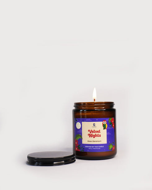 Velvet Nights (Rose Geranium) Amber Jar Natural Soy Wax Scented Candle