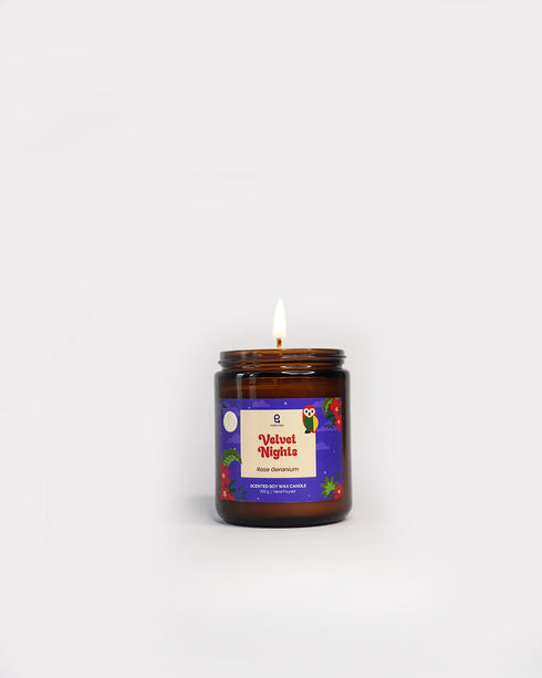 Velvet Nights (Rose Geranium) Amber Jar Natural Soy Wax Scented Candle