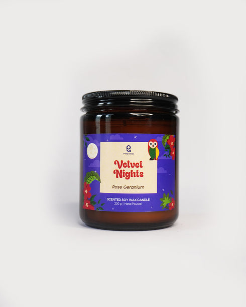 Velvet Nights (Rose Geranium) Amber Jar Natural Soy Wax Scented Candle