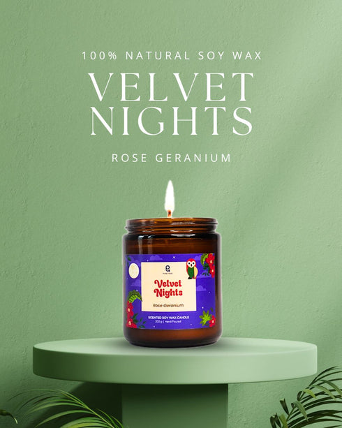 Velvet Nights (Rose Geranium) Amber Jar Natural Soy Wax Scented Candle